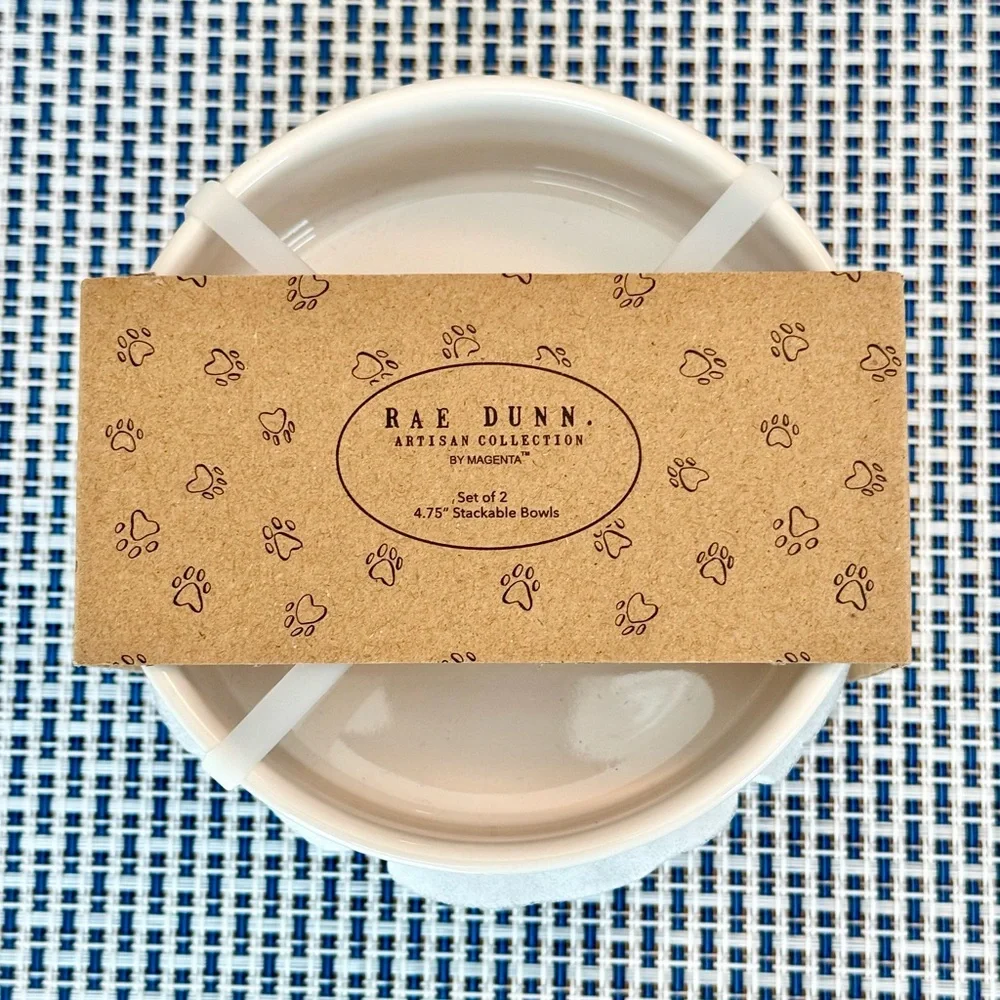 Rae Dunn SIP & SAVOR Set of 2 Pet Food Water Ceramic Bowls NEW!!
